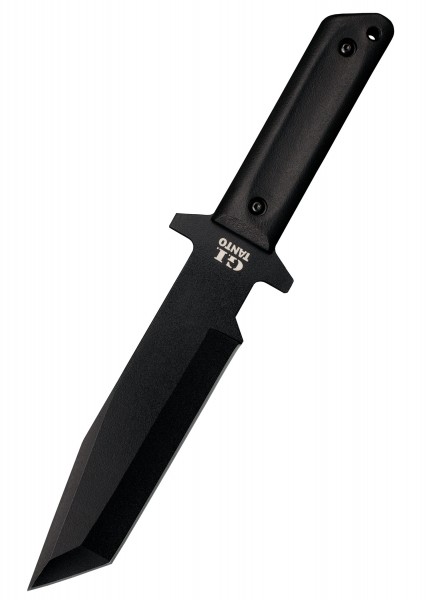 Das abgebildete Produkt ist das Messer G.I. Tanto mit Secure-Ex Scheide. Es zeichnet sich durch seine robuste schwarze Klinge und den ergonomischen schwarzen Griff aus. Das Messer bietet eine solide Konstruktion für vielseitige Anwendungen und ist id