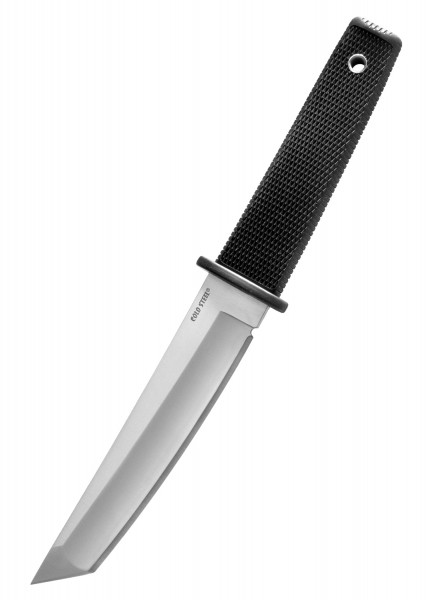 Das Kobun Stiefelmesser verfügt über eine Tantoklinge und einen schwarzen, geriffelten Griff für sicheren Halt. Die Klinge ist aus hochwertigem Stahl gefertigt, ideal für präzise Schneidarbeiten. Ein kleines Loch am Griffende ermöglicht das Anbringen
