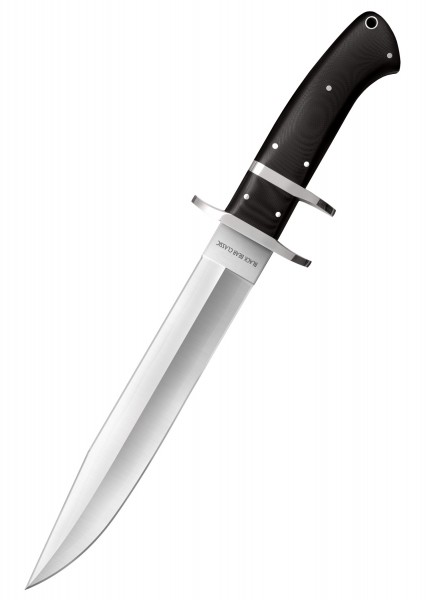 Das Messer Black Bear Classic aus San Mai Stahl besitzt eine lange, scharfe Klinge und einen stabilen schwarzen Griff. Der klassische Bowie-Stil, die Doppelklingen und die Hochwertigkeit machen es zu einem robusten Begleiter.