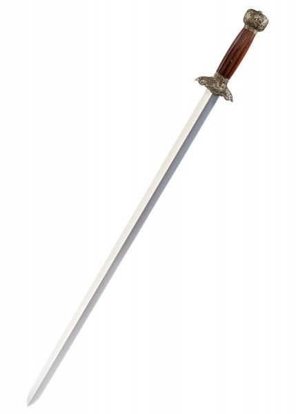 Das Gim Schwert ist ein elegantes Schwert mit einer langen, glatten Klinge und einer kunstvoll verzierten Parierstange. Der Griff besteht aus edlem Holz und endet in einem dekorativen Knauf, der das historische Design betont.