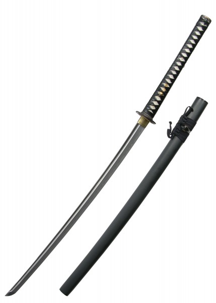 Die Musashi Katana ist ein traditionelles japanisches Schwert mit einer scharfen, gebogenen Klinge und einem eleganten schwarzen Griff. Die schwarze Scheide ergänzt die Ästhetik und bietet Schutz. Ideal für Sammler und Enthusiasten.