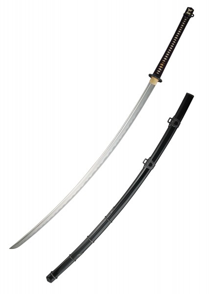 Odachi Schwert mit langer Klinge, schwarzem Griff und passender Scheide. Markante traditionelle Handwerkskunst, ideal für Sammler und Kampfkunst-Enthusiasten. Hervorragende Balance und künstlerische Details.