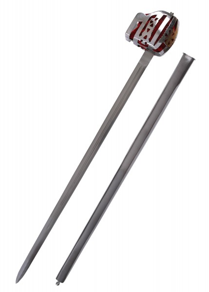 Schottisches Breitschwert mit Stahlscheide. Das historische Culloden-Schwert hat eine lange Klinge und eine verzierte Parierstange. Die Stahlscheide bietet optimalen Schutz und ergänzt das mittelalterliche Design des Schwertes.