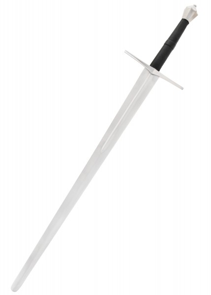 Dieser mittelalterliche Zweihänder für leichten Schaukampf besticht durch seine lange, silberne Klinge und den schwarzen Griff. Der perfekt ausbalancierte Knebel sorgt für sicheren Halt und macht das Schwert ideal für historische Darstellungen.