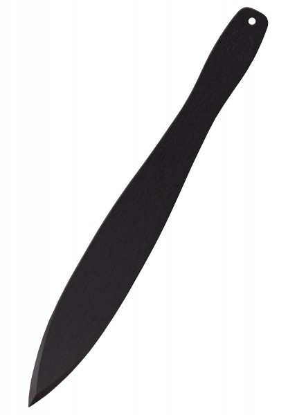 Das Bild zeigt ein Pro Flight Sport Wurfmesser. Es hat eine schwarze Klinge und einen schmalen, ergonomischen Griff mit einem kleinen Loch am Ende. Dieses Messer ist ideal fürs Zielen und Werfen geeignet.