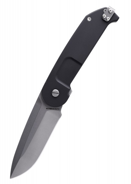 Das Extrema Ratio BF2 R CD ist ein robustes, stonewashed Taschenmesser mit schwarzem Griff. Es verfügt über eine stabile Klinge und einen ausgezeichneten Klappmechanismus, ideal für Outdoor-Aktivitäten und den täglichen Gebrauch.