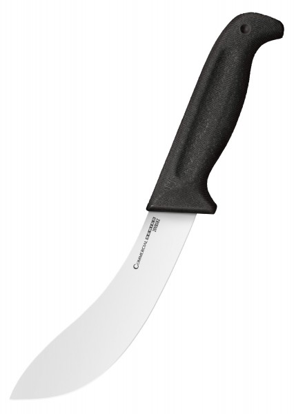 Das Big Country Skinner Messer der Commercial Serie verfügt über eine breite, gebogene Klinge mit einer scharfen Schneide, ideal für Outdoor-Aktivitäten. Der ergonomische schwarze Griff sorgt für einen sicheren Halt. Das Design ist funktional und rob