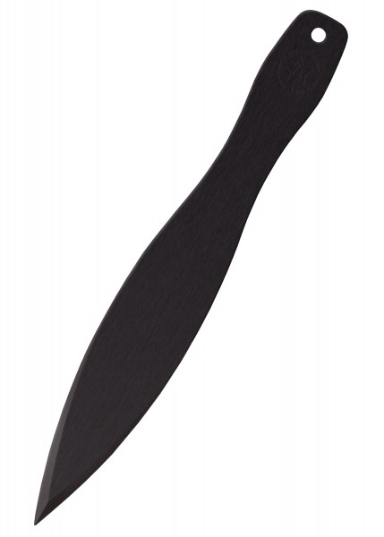 Das Mini Flight Sport Wurfmesser ist ein kompaktes, aerodynamisches Wurfmesser mit einer schwarzen Oberfläche. Es hat eine symmetrische, spitze Klinge und einen durchgehenden Griff mit einer Lochbohrung am Ende. Ideal für präzises Werfen und Sportein