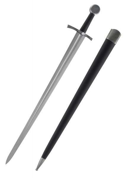 Das Tinker Frühmittelalter-Schwert mit geschärfter Klinge zeigt ein elegantes Design und kommt mit einer schmalen, spitzen Klinge sowie passender schwarzer Scheide. Ein authentisches und funktionales Schwert für Sammler und Reenactors.