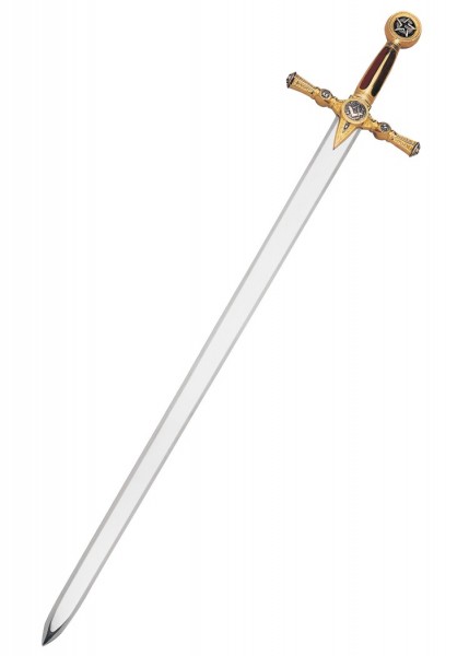 Das Bild zeigt das goldfarbene Schwert der Freimaurer von Marto. Es hat eine lange, glänzende Klinge und einen reich verzierten Griff mit Symbolen. Ideal für Sammler und Freimaurer-Liebhaber.