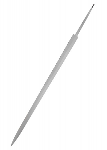 Ersatzklinge für das Tinker Bastard-Schwert. Die scharfe Klinge aus hochwertigem Stahl hat keine Hohlkehle und bietet eine lange, spitz zulaufende Form für präzise Hiebe und Stöße. Ideal für Schwertkämpfer und Sammler. Das Bild zeigt die gesamte Klin