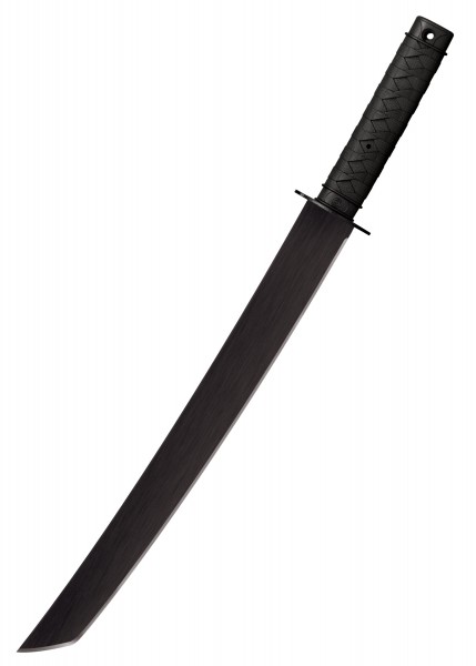 Die taktische Wakizashi-Machete besitzt eine lange, geschwungene Klinge und einen rutschfesten schwarzen Griff. Das Design erinnert an traditionelle japanische Schwerter und ist perfekt für Outdoor-Einsätze oder Selbstverteidigung geeignet.