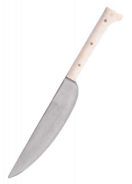 Ein Messer mit einer ca. 23 cm langen Klinge und einem eleganten, weißen Griff. Es wird mit einer braunen Lederscheide geliefert, die sowohl Funktionalität als auch Stil bietet. Ideal für Outdoor-Aktivitäten und den täglichen Gebrauch.