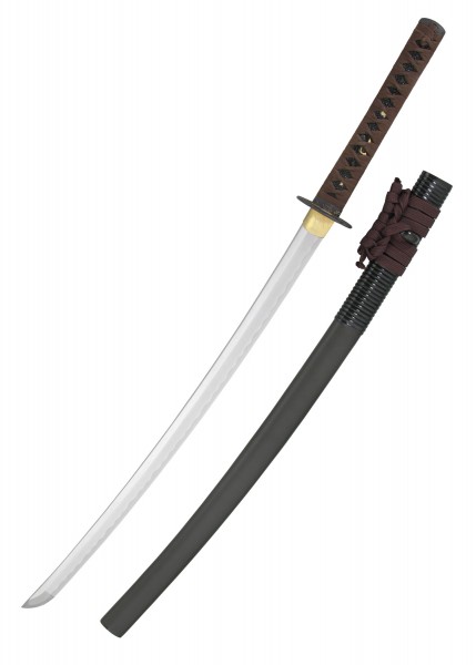 Die Tori Elite Katana ist ein hochwertiges japanisches Schwert mit einer eleganten, gebogenen Klinge und einem fein gearbeiteten Griff in Braun und Schwarz. Der mitgelieferte Scheide ist in passendem Schwarz gehalten. Ideal für Sammler.