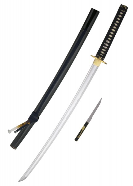 Die Paper Crane Katana ist ein elegantes japanisches Langschwert mit einer scharfen gebogenen Klinge und einer kunstvoll verzierten Griffbasis. Inklusive passgenauer Schwertscheide und kleinerer Klinge, perfekt für Sammler und Enthusiasten.