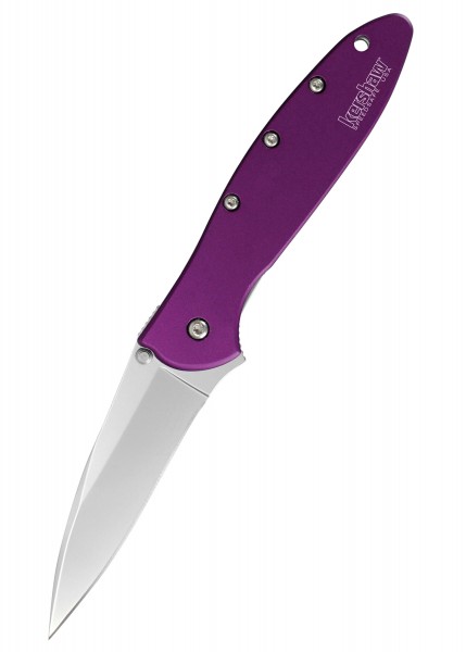 Das Kershaw LEEK lila Taschenmesser verfügt über eine schlanke, silberne Klinge und einen auffälligen lila Griff. Das Design besticht durch seine Eleganz und Funktionalität, ideal für den täglichen Gebrauch.