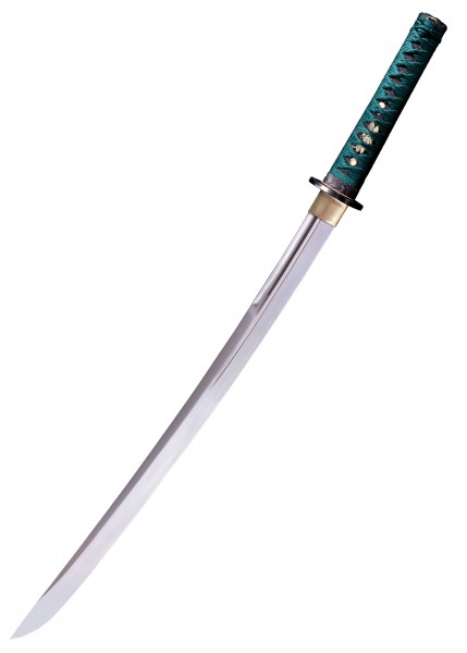 Die Dragonfly Wakizashi ist ein elegantes Schwert mit einer glänzenden Klinge und einem kunstvoll gefertigten, grasgrünen Griff. Das Schwert verbindet traditionelle japanische Handwerkskunst mit modernen Materialien und Design.