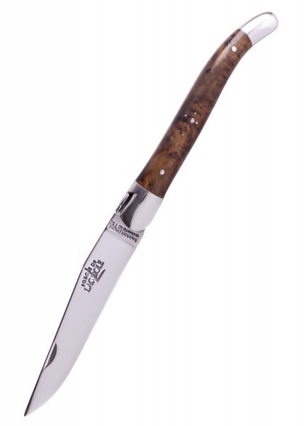 Elegantes Laguiole-Taschenmesser mit Griff aus Thuja-Holz und glänzender Inox-Klinge. Der ergonomische Griff und die hochwertige Verarbeitung machen dieses Messer zu einem stilvollen und praktischen Begleiter für den Alltag.