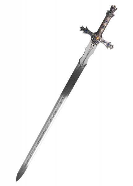 Das Schwert von König Artus von Marto ist ein detailliert gearbeitetes historisches Schwert. Es besitzt eine kunstvolle Verzierung auf der Klinge und einen aufwendig gestalteten Griff mit farbigen Elementen, die seine königliche Bedeutung unterstreic